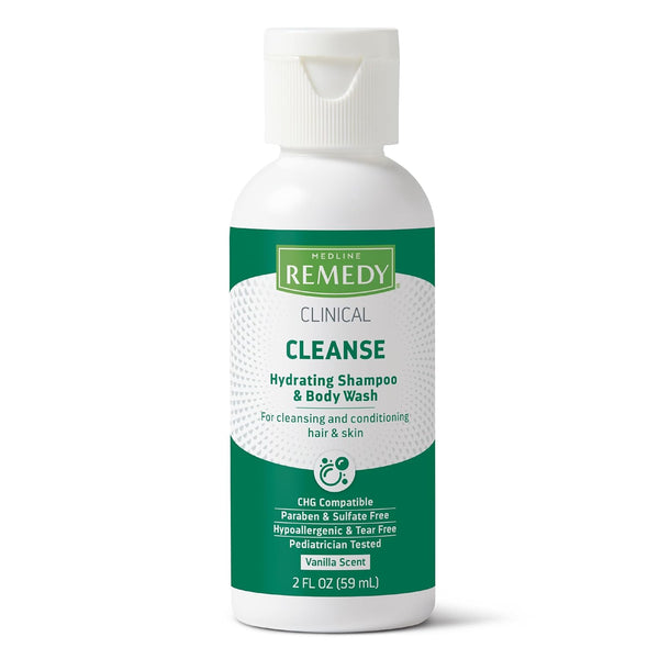 Medline Remedy Clinical Hydrating Shampoo & Body Wash, 2 fl oz, Vanilla Scent, No-Rinse Cleanser for Adults & Kids