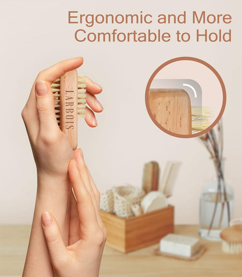 Nail Brush for Cleaning Fingernails, 2 Pack Wooden Brushes, Two-sided Scrub Brush with Hanging Rope (Beechwood)