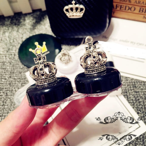 2 Pack Fashion Contact Lens Case, Cute Crown Black White Leak Proof Portable Box Kit with Mirror