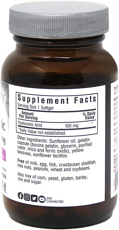 Bluebonnet Nutrition Beautiful Ally Hyaluronic Acid 100mg, 90 Softgels, Non-GMO, Gluten-Free