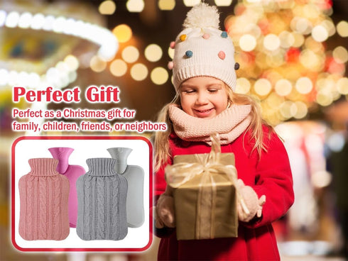 Kellegour 2pcs 2 Rubber Hot Water Bottle with Knitted Cover, Warm Water Heat Bottles for Menstrual Cramps, Pain Relief