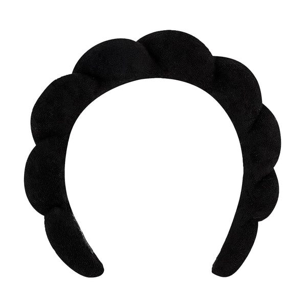 Women Spa Headband for Washing Face, Puffy Sponge Headbands for Skincare and Makeup Removal, Black
