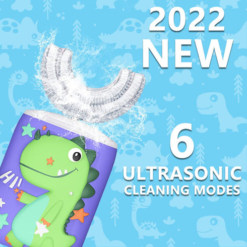 KRX 6 360 2-7 Kids Ultrasonic Electric Toothbrush, U Shaped Rechargeable Automatic Toothbrushes with Replacement Brush