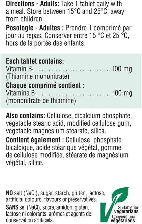 Jamieson Vitamin B1 (Thiamine) 100 mg, 100 Tablets