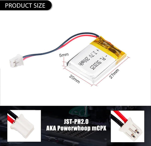3.7V 200mAh 502025 Lipo Battery Pack, Rechargeable Lithium Polymer with PH2.0mm JST Connector