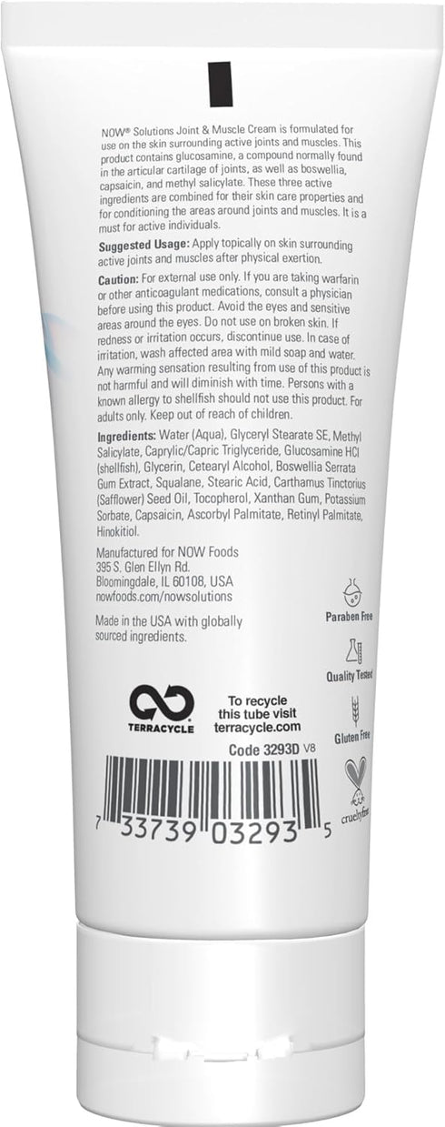 NOW Foods Solutions Joint & Muscle Cream, 4-Ounce, Paraben Free