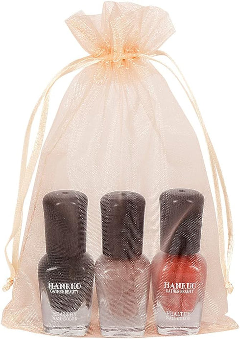 HRX Package 100pcs Blush Peach Organza Bags, 4 x 6 inch Mesh Drawstring Jewelry Pouches for Wedding Party Favor