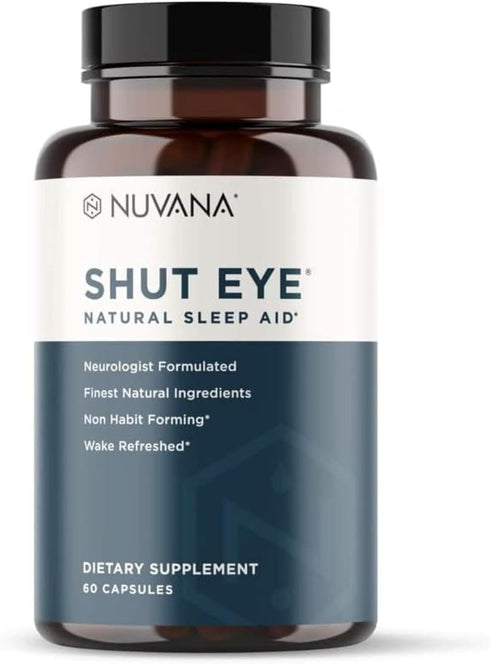 Shut Eye Natural Sleep Aid Supplement for Adults with 5mg Melatonin, 60 Capsules