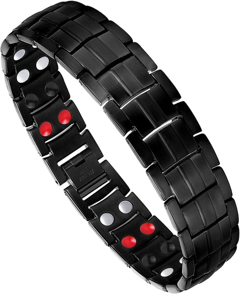 Feraco Magnetic Bracelets for Men: Titanium Steel with Double Rows and Effective 4 Elements Stones