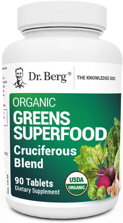Dr. Berg's Superfood Greens Cruciferous Vegetable Tablets - 90 Tablets for Energy, Immune System & Liver Support