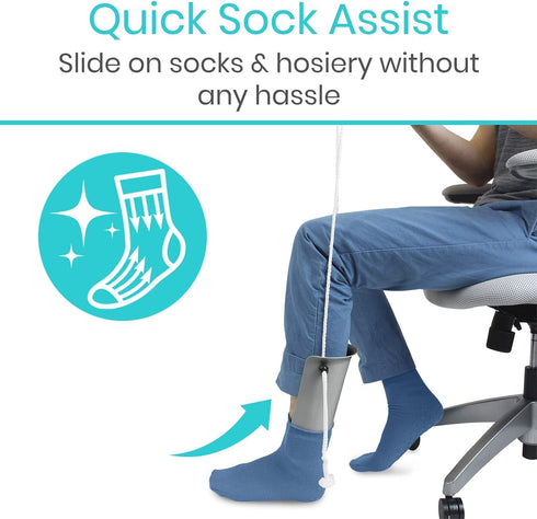 Sock Aid Device for Seniors with Shoe Horn Kit - Vive Adjustable Long Handle Sock Puller Aid