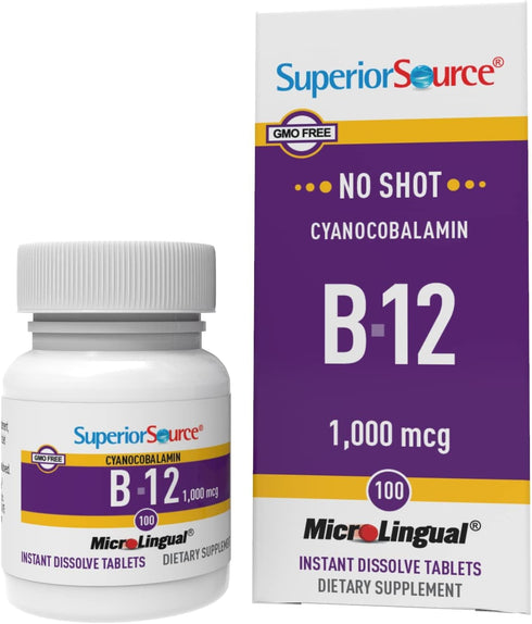 Superior Source No Shot Vitamin B12 1000 mcg, Quick Dissolve MicroLingual Tablets, 100 Count