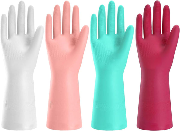 Reusable Rubber Gloves for Dishwashing, 4 Pairs, Household Cleaning Gloves for Washing Dishes, Small