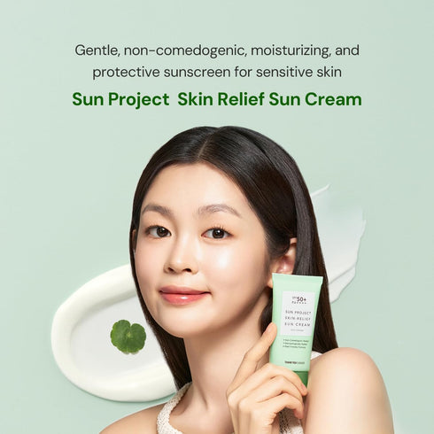 THANKYOU FARMER Sun Project Relief Sun Cream SPF50+ PA++++ (50ml) - Travel Size Reef Safe Sunscreen with Centella