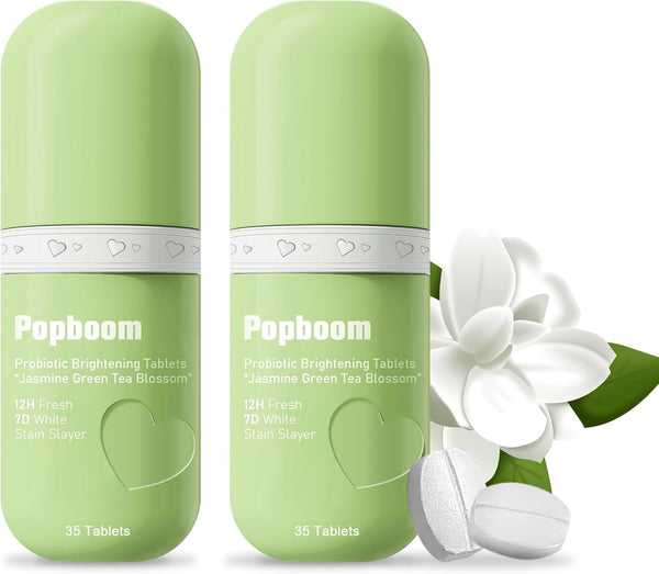 GUSTANO Popboom Probiotic Travel Size Mouthwash Tablets for On-The-Go Oral Care, Teeth Whitening