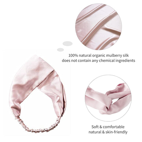 ZIMASILK 100% Mulberry Silk Twisted Headband, Elastic Hair Wrap Accessory for Women, Pink