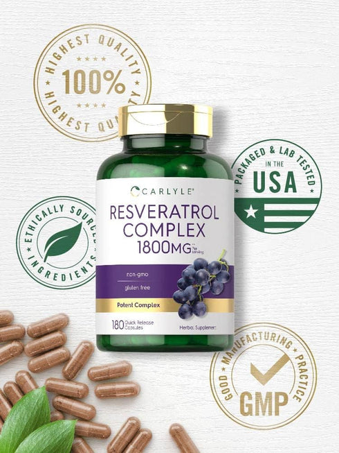 Carlyle Resveratrol Supplement 1800mg - 180 Capsules, Non-GMO & Gluten Free Potent Complex