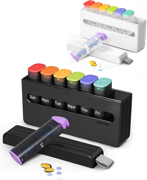 Black/White Weekly Pill Organizer Set 2 Times a Day - Am Pm