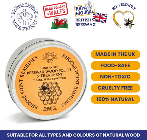 Beeswax Furniture Polish & Conditioner for Wood, Enhances Natural Beauty of Oak, Pine, Beech, Seals & Protects for