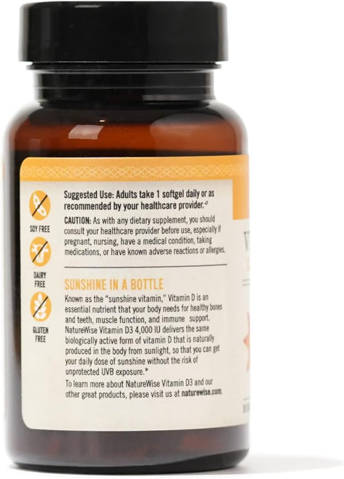 NatureWise Vitamin D3 4000iu (100 mcg) Healthy Muscle Function, and Immune Support, Non-GMO, Gluten Free in Cold-Pressed Olive Oil, Packaging Vary (Mini Softgel), 30 Count