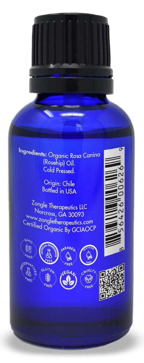Zongle Therapeutics Organic Rosehip Oil for Face, Cold Pressed – 100% Pure, for Skin and Hair, 1 OZ