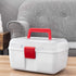MyGift 10 Inch Portable White Plastic Storage Box with Removable Tray, Clear Lid, Red Handle and Latch Lock
