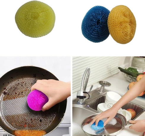 Plastic Dish Scrubbers for Dishes, Nylon Round Scrubber Scouring Pad, Colorful Non Scratch Mesh Pads (24 Pack)