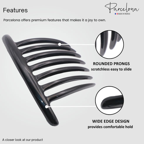 Parcelona French Twist Large 4" Celluloid Side Hair Comb Set of 2, No Slip Styling for Women