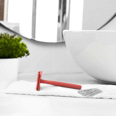 ZOMCHI Single Blade Double Edged Safety Razor, Metal Razor for Men & Women, Light Coral