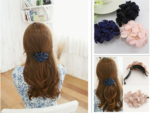 LOVEF3 Pcs Fashion Handmade Women Girl Flower Banana Barrette Hair Clip, 11.5 * 6 CM, Black Pink Navy