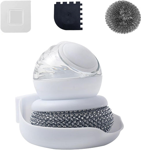 Pwaykit Dish Brush with Soap Dispenser, Steel Wool Scrubber with Replaceable Steel Wool,