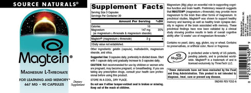 Source Naturals Magtein Magnesium L-Threonate, 667mg, 90 Capsules, Supports Focus and Mood
