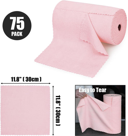 Microfiber Cleaning Cloths Roll 11.8" x 11.8" Lint Free Quick Dry Ultra Absorbent Scratch Free Tear Away Towels Reusable Rags Kitchens Home (Pink)