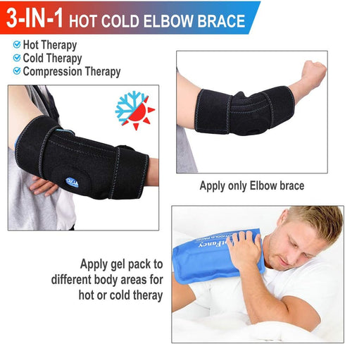 LotFancy Reusable Elbow Ice Pack with Brace Wrap - Hot Cold Therapy Compress for Tendonitis, Golfers, Tennis Elbow
