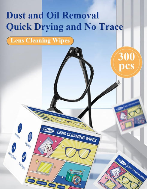 (300 PCS) Glasses Cleaner, Lens Wipes for Eyeglasses, Individually Wrapped Lens Wipes for Glasses/Sunglasses