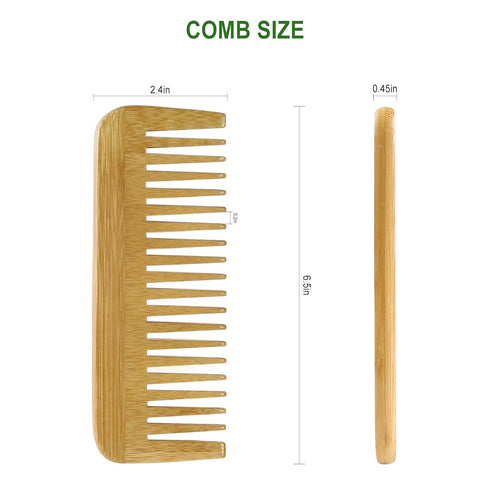 MRD Bamboo Wide Tooth Comb, Detangling Anti-Static Brush for Natural Curly Wavy Dry Hair (1PCS)