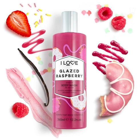 I Love Glazed Raspberry Scented Body Wash - Moisturizing Body Wash and Foaming Bubble Bath, 12.7 oz