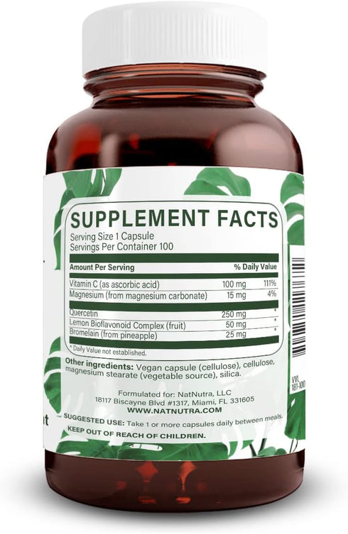 Natural Nutra Quercetin Complex with Bromelain and Vitamin C, 100 Vegan and Vegetarian Capsules