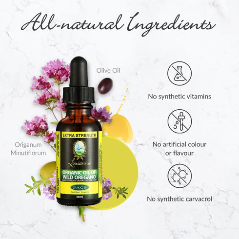 Louianna Organic Wild Oregano Oil Drops, Pure Oil of Oregano with 80% Carvacrol, 30 mL