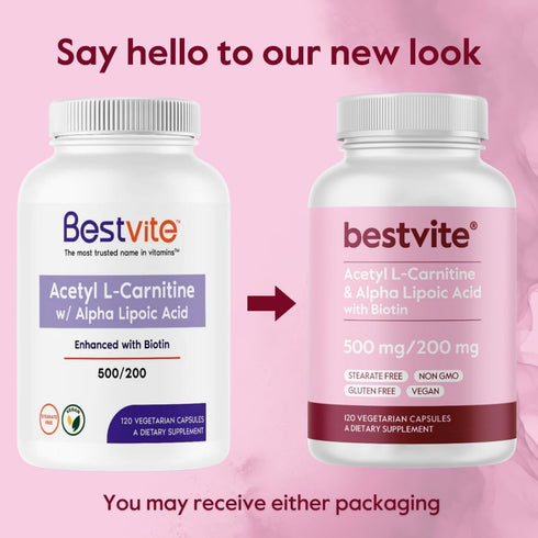 BESTVITE Acetyl L-Carnitine 500mg & Alpha Lipoic Acid 200mg per Capsule - 240 Vegetarian Capsules, Vegan, Non-GMO
