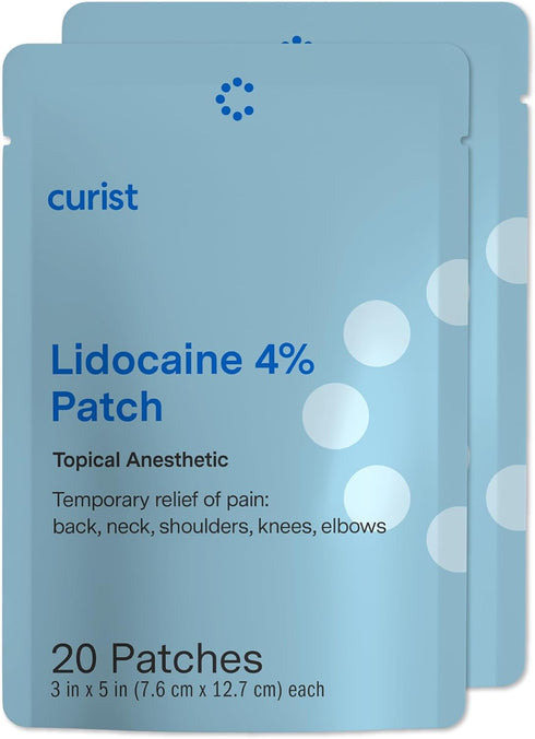 Curist Super Stick Lidocaine Patches, Topical Pain Relief - 40 Patches (2 Pack) for Back, Neck, Muscle Relief
