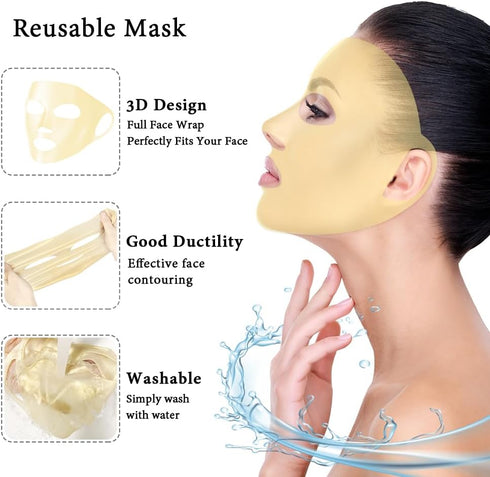 Face Ice Pack and 2 Packs Silicone Face Mask Cover, Full Facial Frozen Masks for Puffiness and Swelling Relief