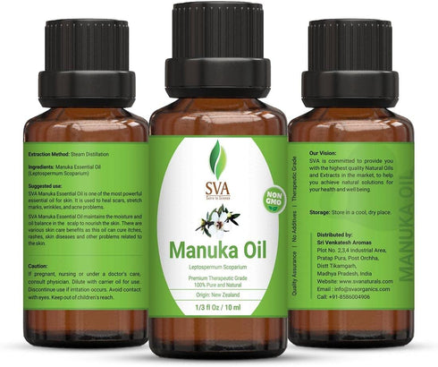 SVA Organics Manuka Essential Oil 10 ml Pure Natural Undiluted Oil for Skin, Face, Face, Nails, Body Care & Aromatherapy