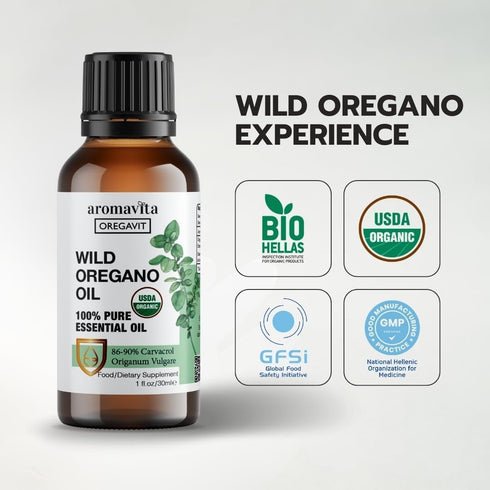 Wild Oregano Oil Organic, 100% Pure with 86-90% Carvacrol, Plant-Based Herbal Supplement, 1fl.oz/30ml