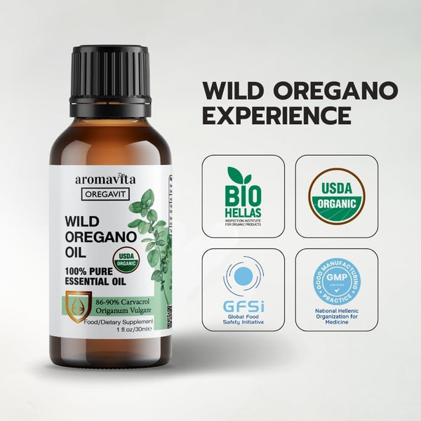 Wild Oregano Oil Organic, 100% Pure with 86-90% Carvacrol, Plant-Based Herbal Supplement, 1fl.oz/30ml
