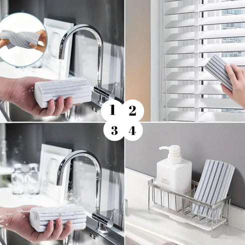 Original Damp Duster Sponge, Magic Cleaning Sponges for Blinds, Baseboards, Glass, Pet Hair, Mirrors, 4 Pack Grey