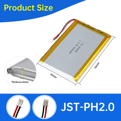 Qimoo 606090 3.7V 4000mAh 606090 Pack PH2.0mm Lipo Battery Rechargeable Lithium Polymer Battery with JST Connector