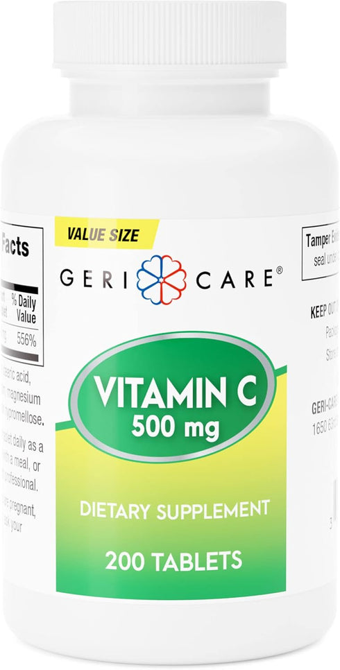 GeriCare Vitamin C 500 mg Antioxidant Tablets - Immune System Support, 200 Count (Pack of 1)