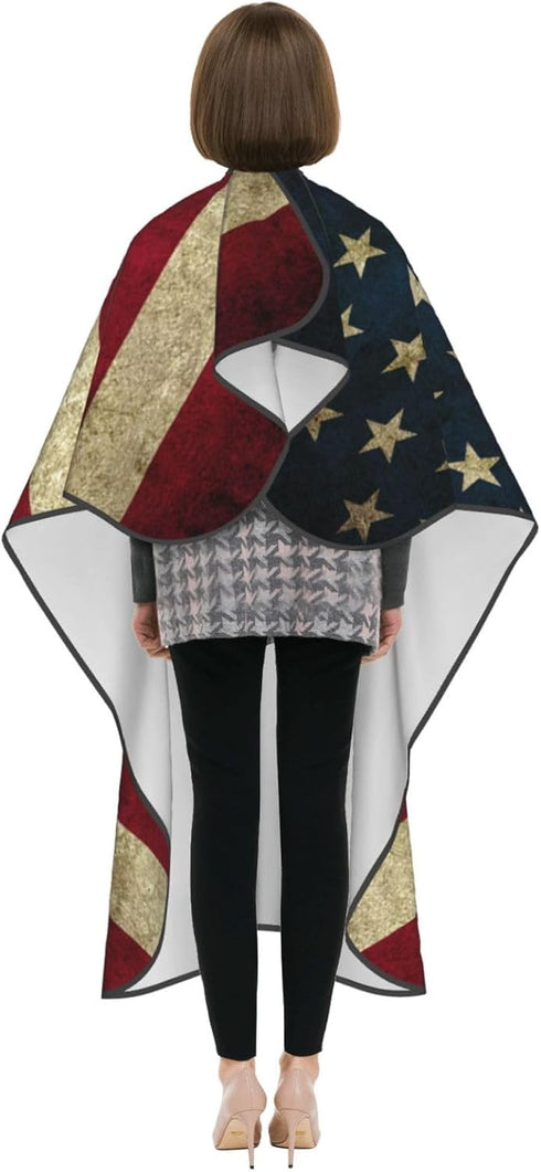 Vintage American Flag Hair Cutting Barber Cape - Hair Salon and Dyeing Styling Cloth for Women/Men