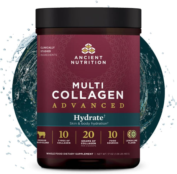 Ancient Nutrition Advanced Multi Collagen Protein Powder, Hydrate, Lemon Lime, 30 Servings